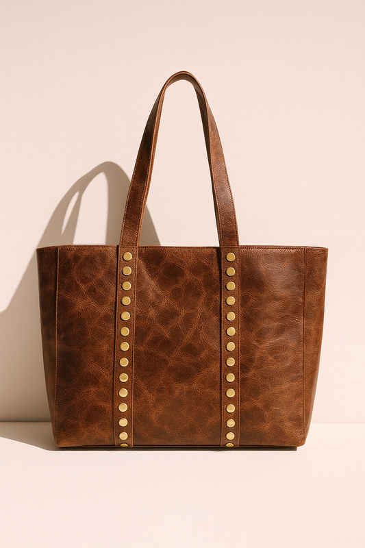 BRESCIA Bolso shopping de piel envejecida con tachas cuero