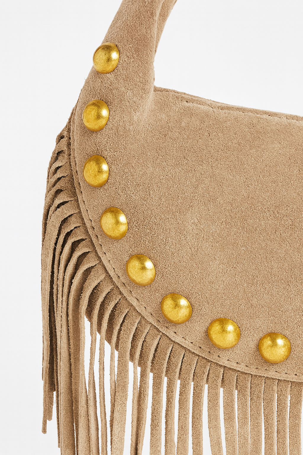 BOHO Bolso de piel bandolera con flecos taupe