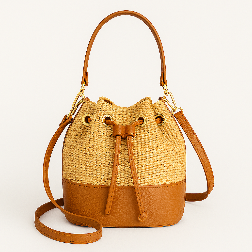 CERDEÑA Ed. Limitada Bolso de rafia natural y piel CUERO