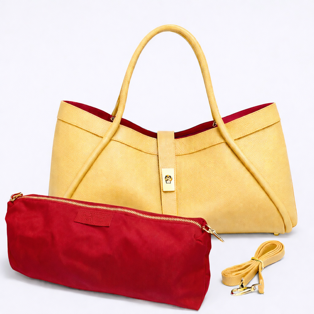 ALBA Bolso grande de piel con correa de hombro limón