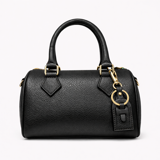 AURORA Bolso bowling de piel con correa para colgar negro