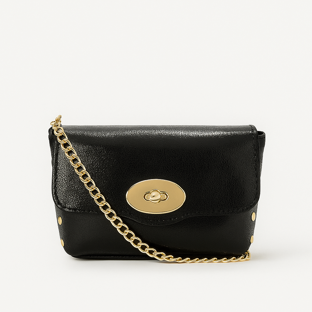 TURÍN Bolso mini de piel con doble cadena negro