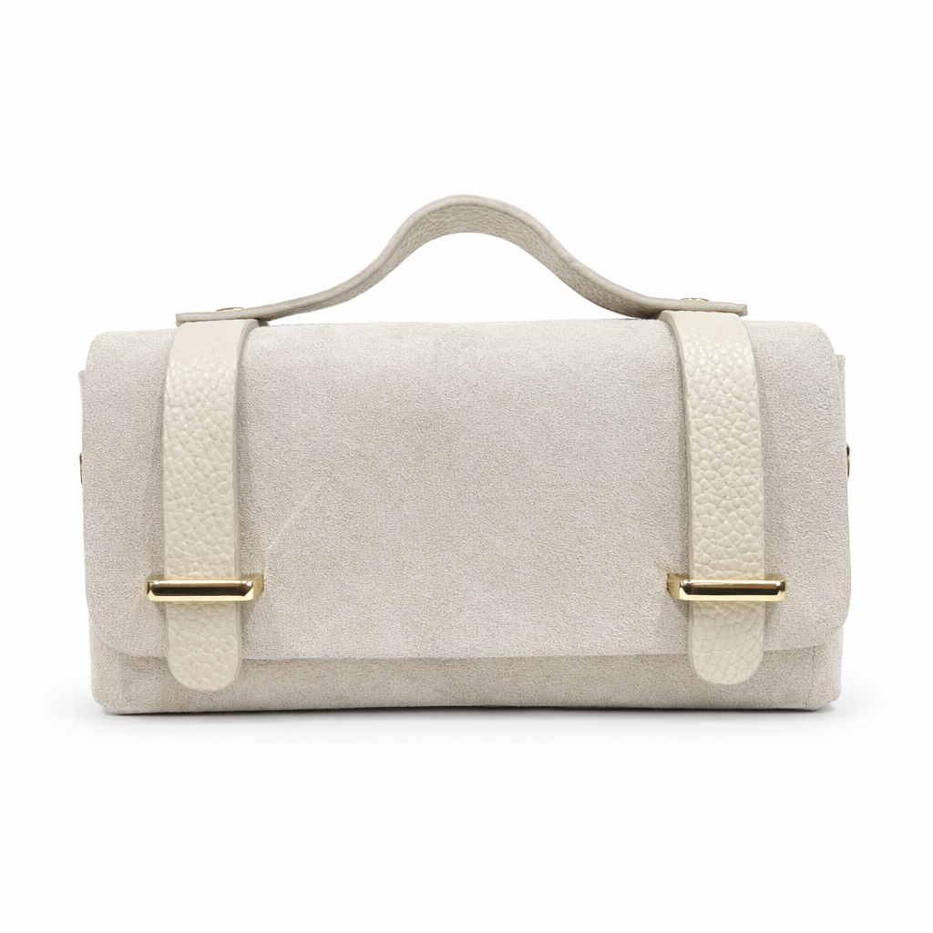 PALERMO Bolso mano con cadena metálica en piel hueso