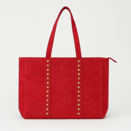 TOSCANA Bolso shopping de piel con tachas ROJO