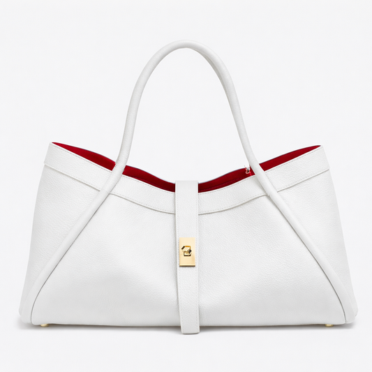 ALBA Bolso grande de piel con correa de hombro blanco