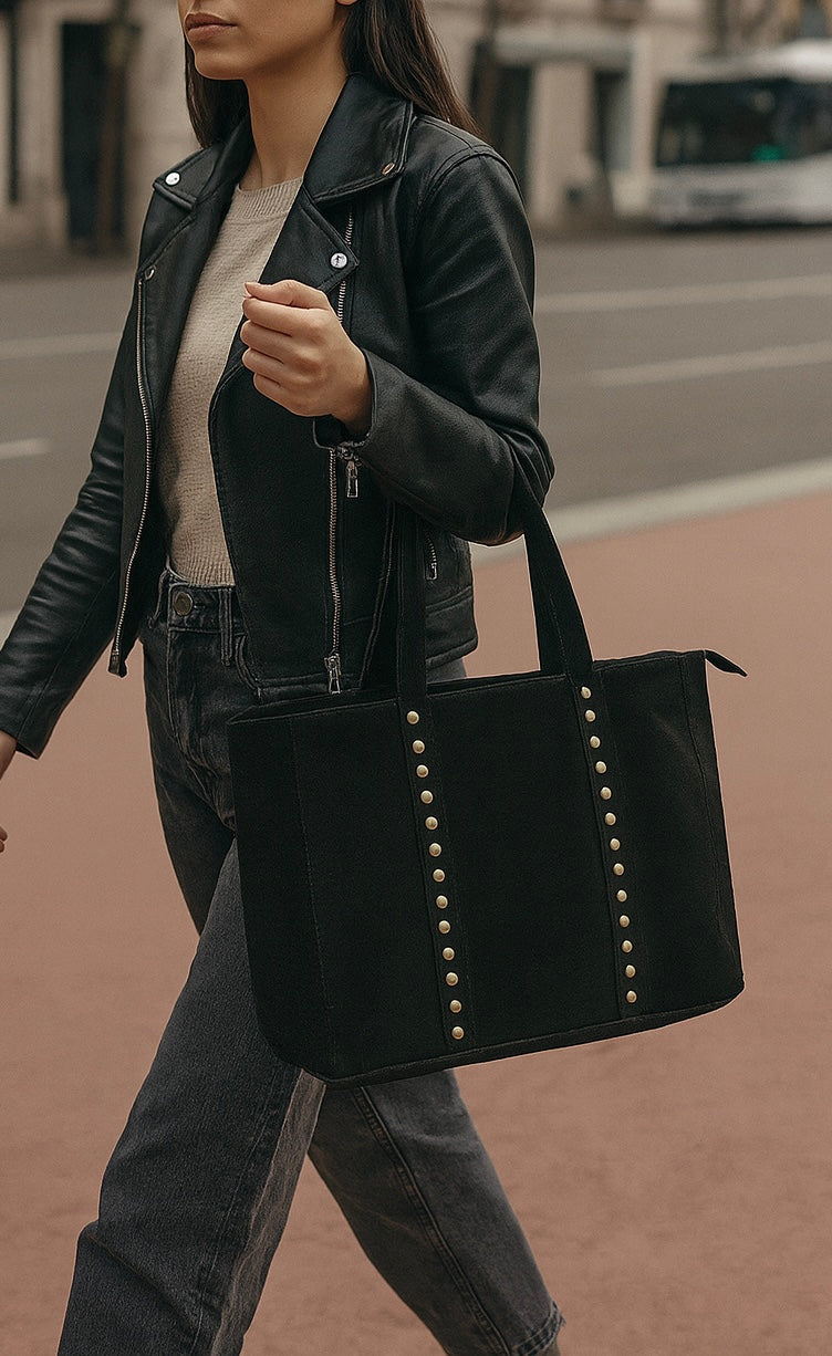 BRESCIA Bolso shopping de piel envejecida con tachas negro