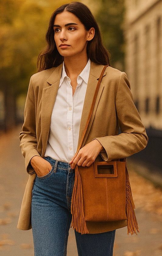 LUCCA Bolso de piel con flecos cuero