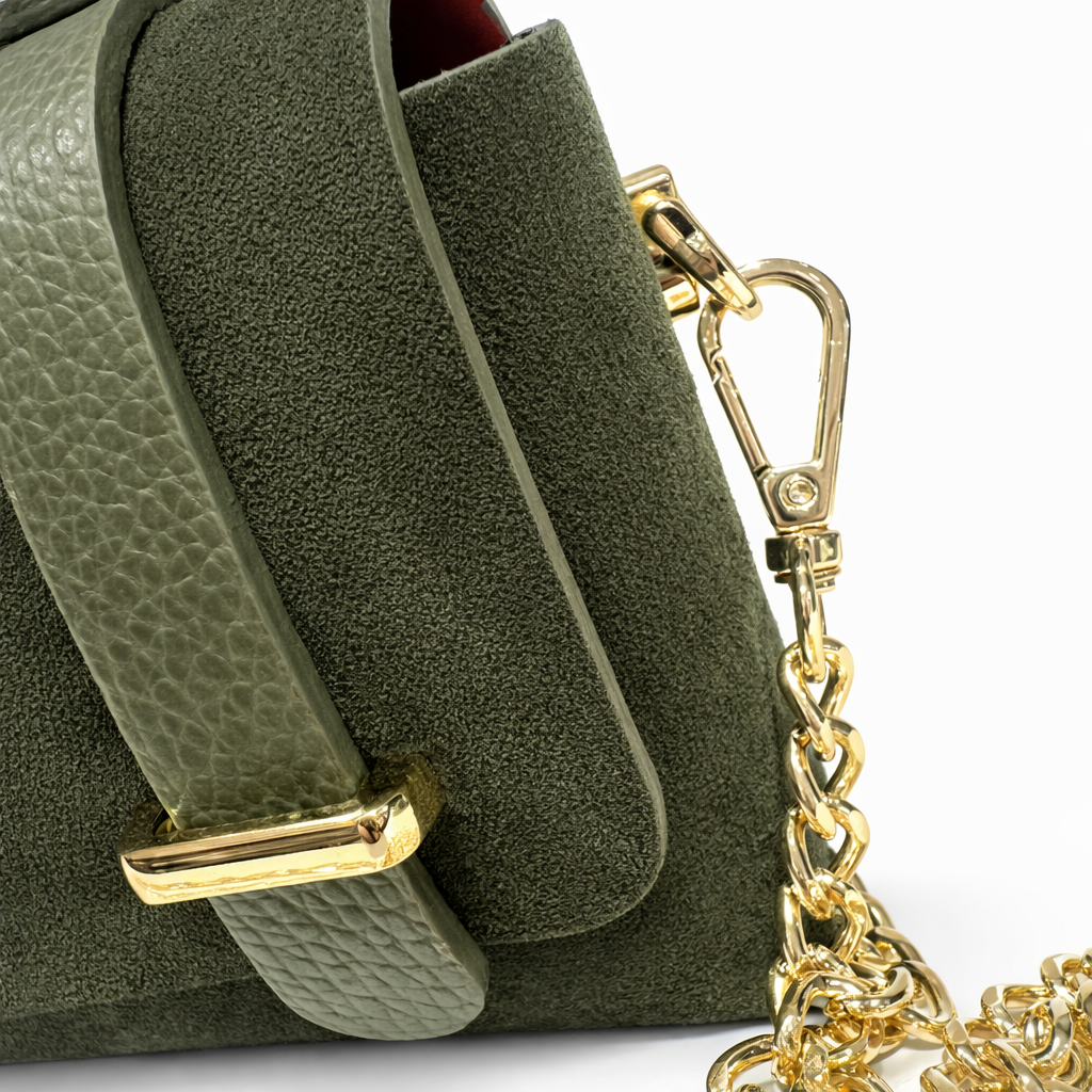 PALERMO Bolso mano con cadena metálica en piel kaki