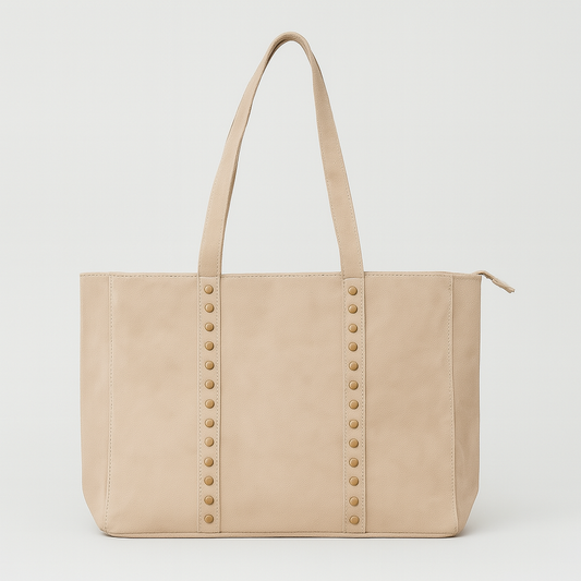 TOSCANA Bolso shopping de piel con tachas BEIGE