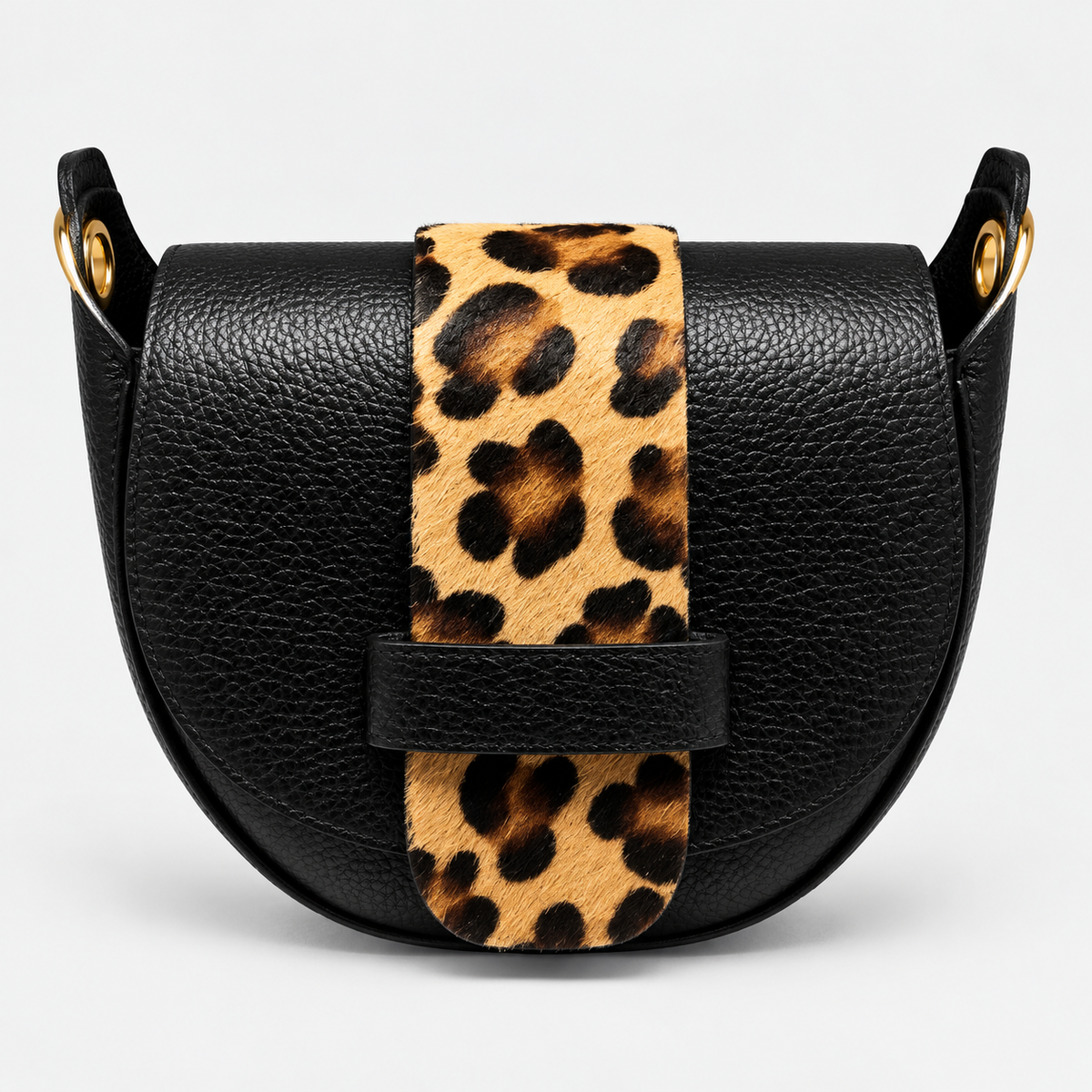 FLORENCIA Bolso de piel combinada con pelo natural leopardo
