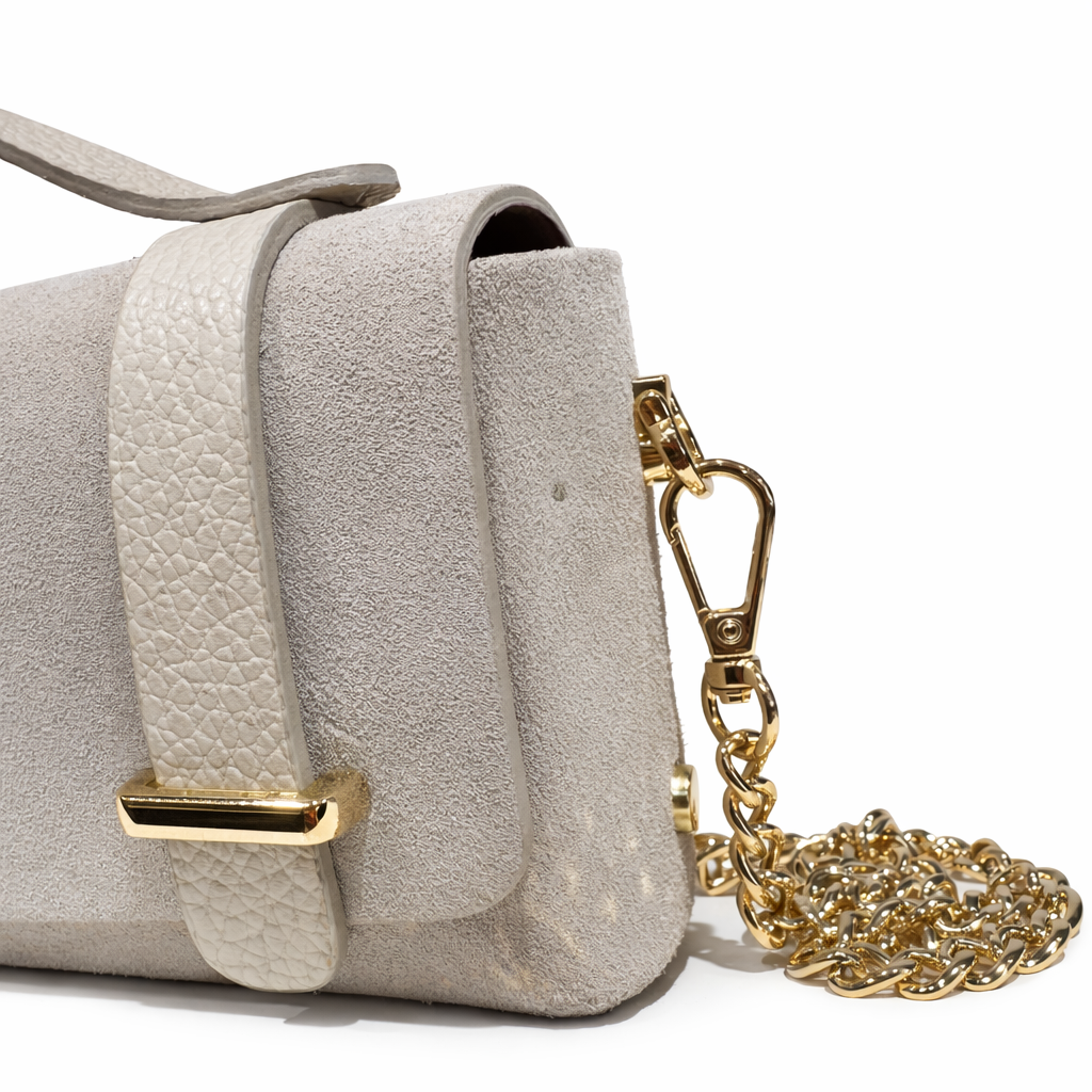PALERMO Bolso mano con cadena metálica en piel hueso