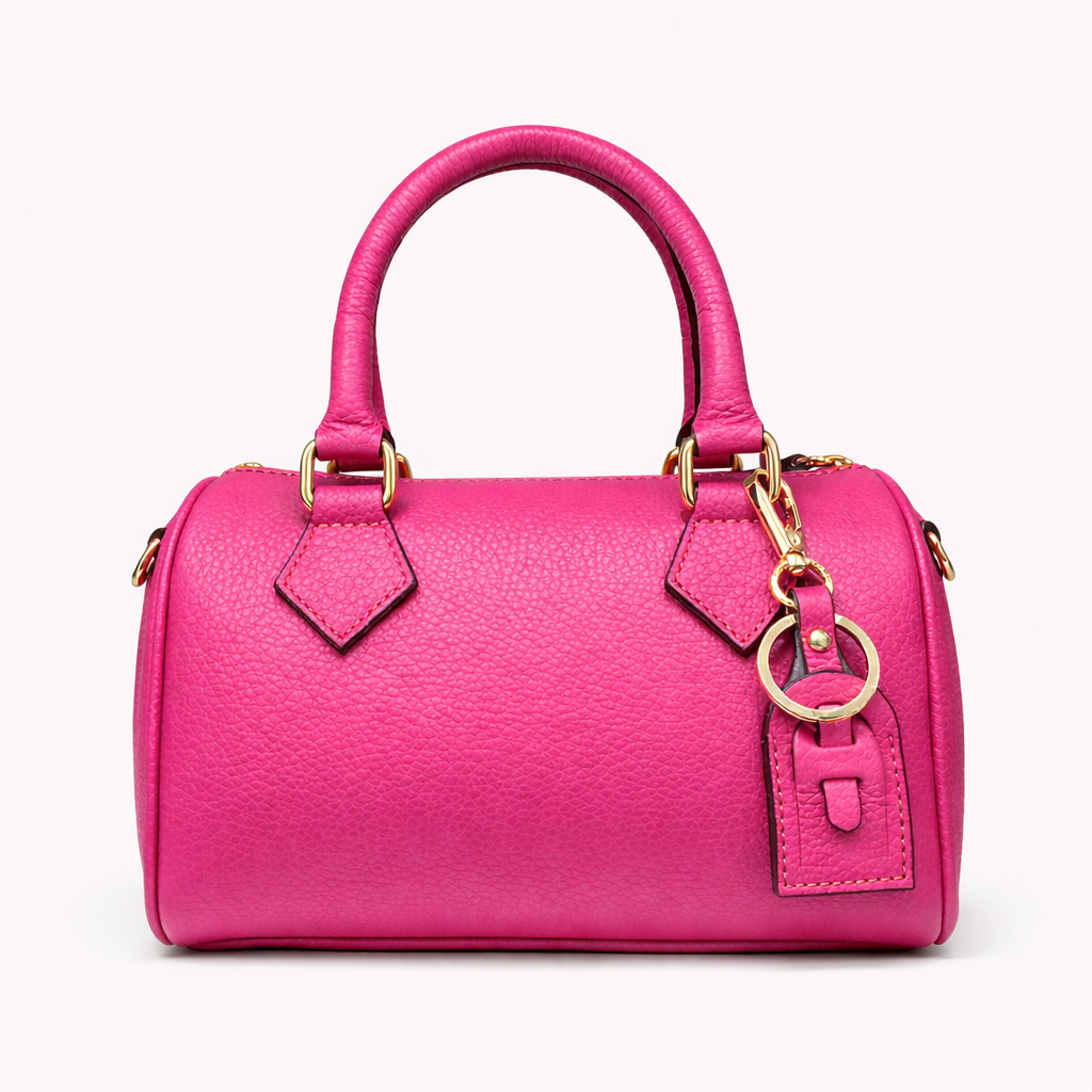 AURORA Bolso bowling de piel con correa para colgar fucsia