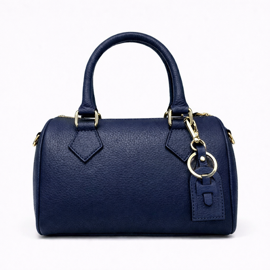 AURORA Bolso bowling de piel con correa para colgar marino