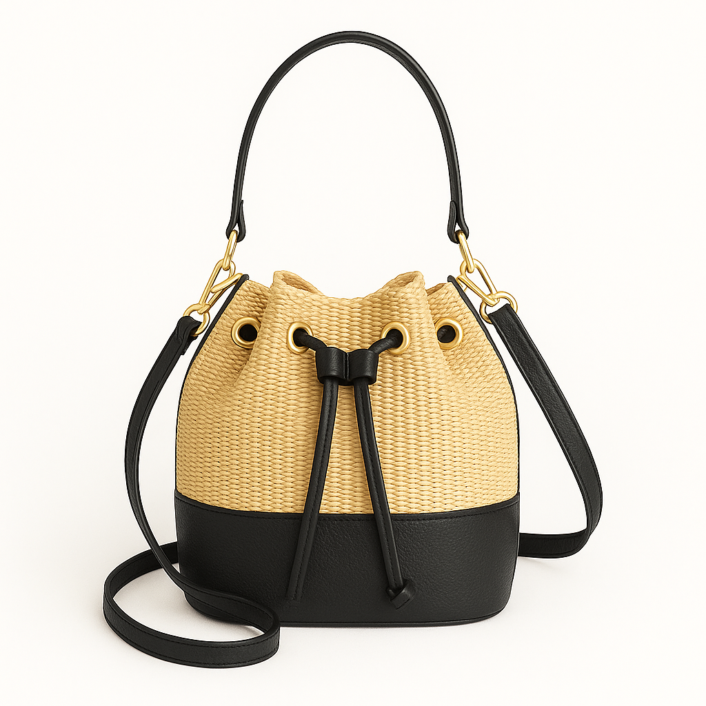 CERDEÑA Ed. Limitada Bolso de rafia natural y piel NEGRO