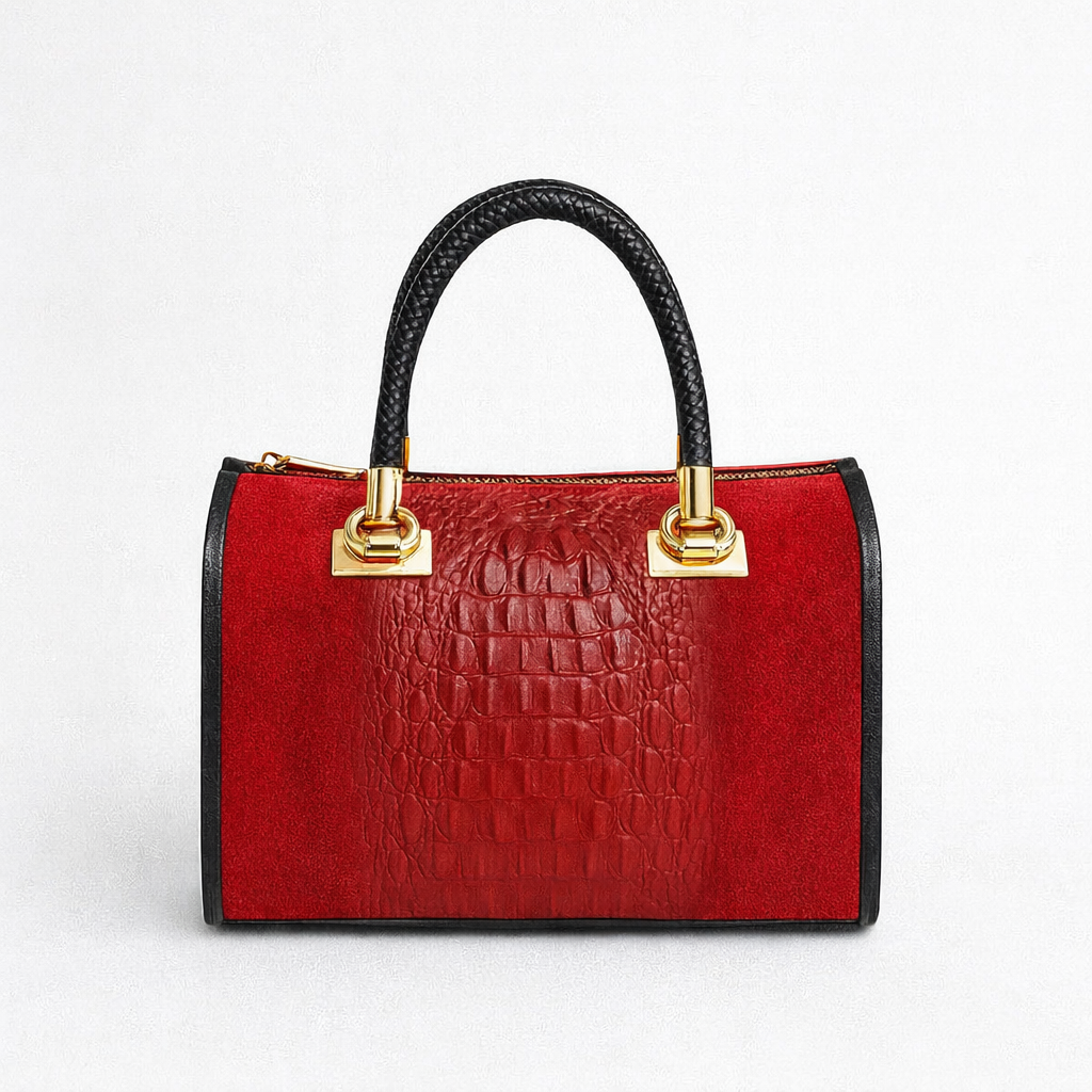 BARI Bolso bowling de piel grabada rojo