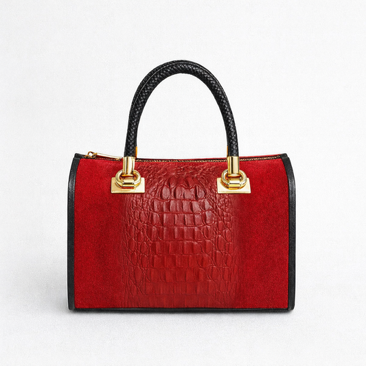 BARI Bolso bowling de piel grabada rojo