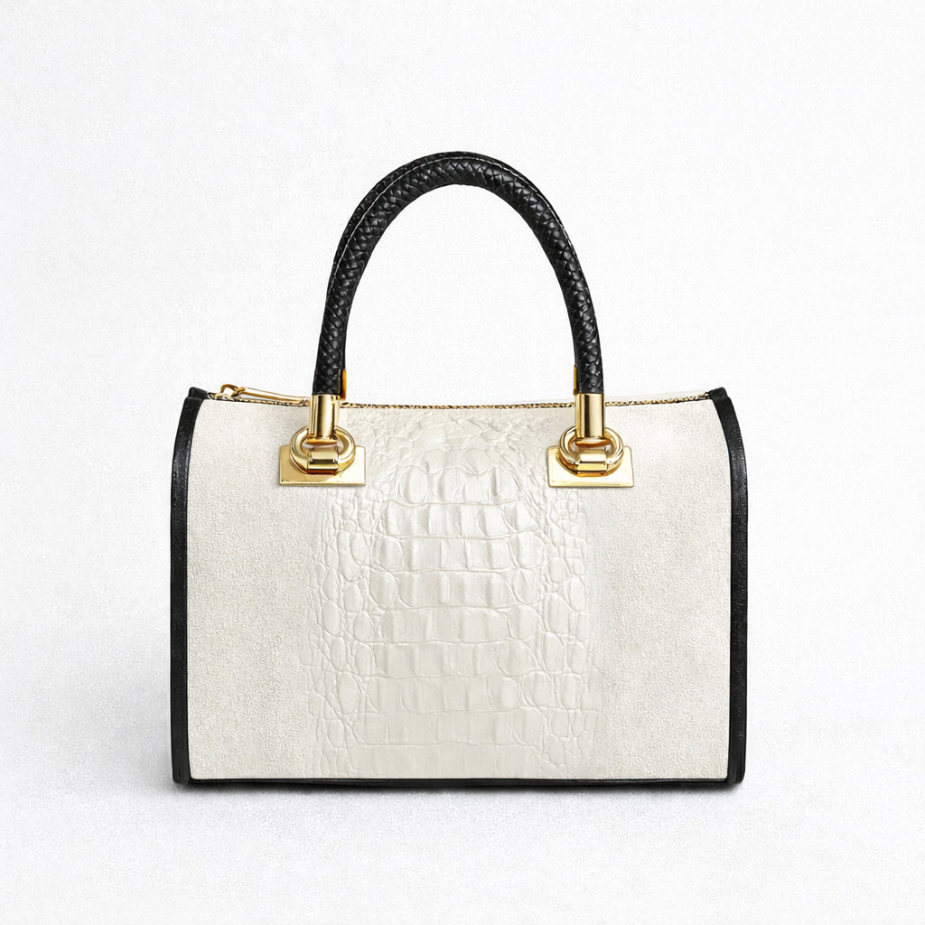 BARI Bolso bowling de piel grabada blanco roto