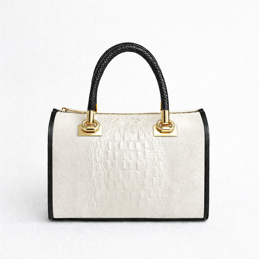 BARI Bolso bowling de piel grabada blanco roto