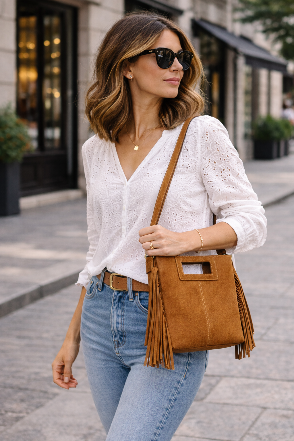 LUCCA Bolso de piel con flecos cuero