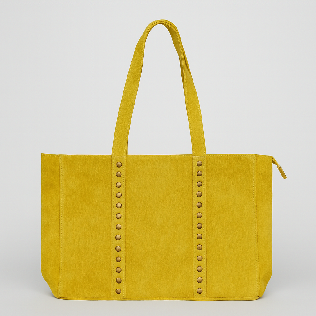 TOSCANA Bolso shopping de piel con tachas AMARILLO