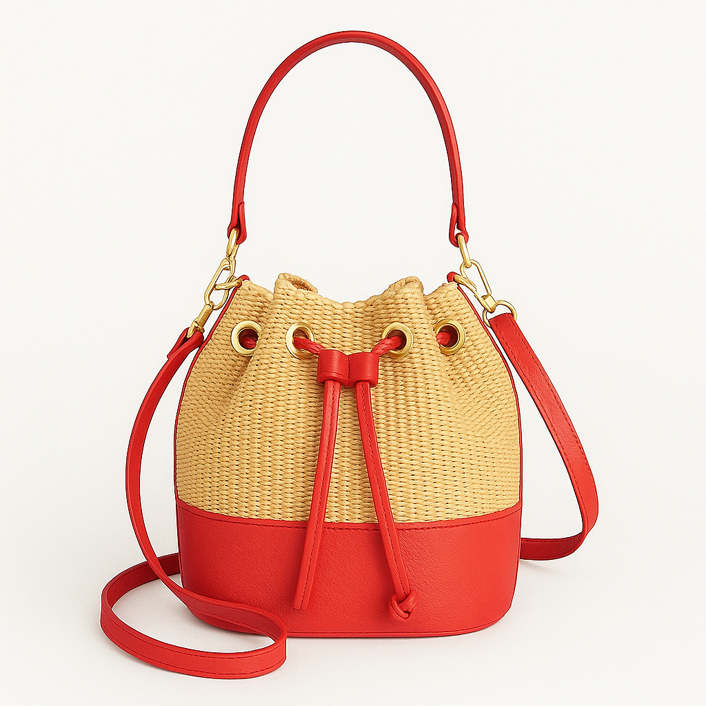 CERDEÑA Ed. Limitada Bolso de rafia natural y piel ROJO