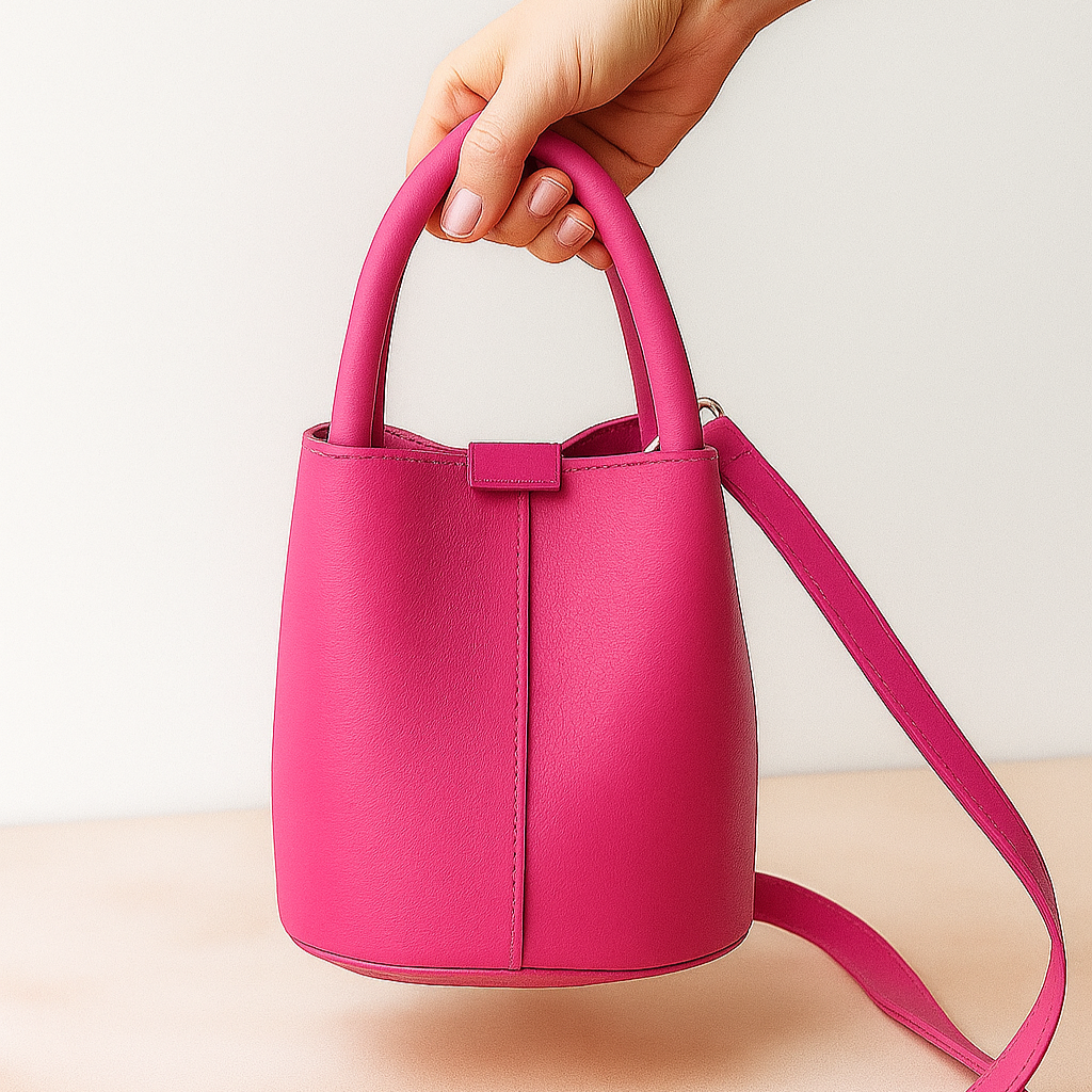 MILÁN Bolso de piel tipo bombonera FUCSIA