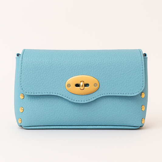 TURÍN Bolso mini de piel con doble cadena AZUL BEBÉ