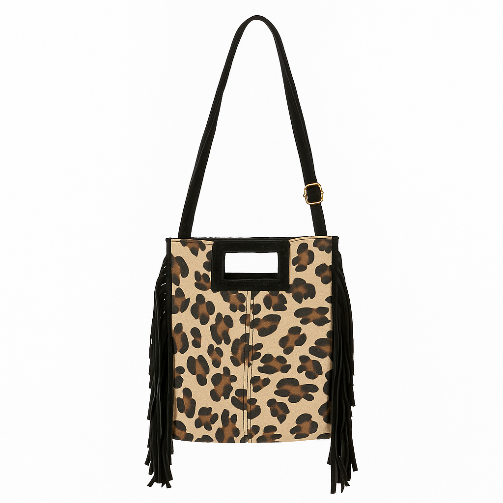 LUCCA Bolso de piel con flecos leopardo