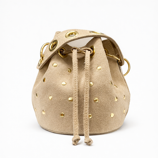 LIETTA Bolso de piel con tachas beige