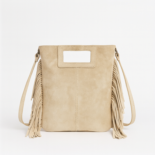 LUCCA Bolso de piel con flecos beige
