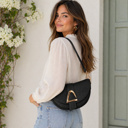 LUNA Bolso de piel con cierre imán negro