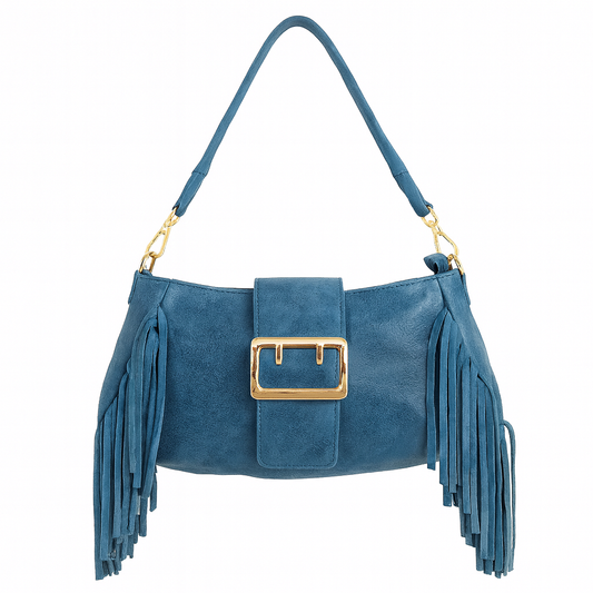 LAZIO Bolso combinado de piel con hebilla azul jeans