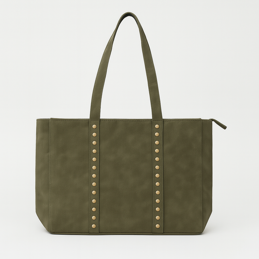 TOSCANA Bolso shopping de piel con tachas KAKI