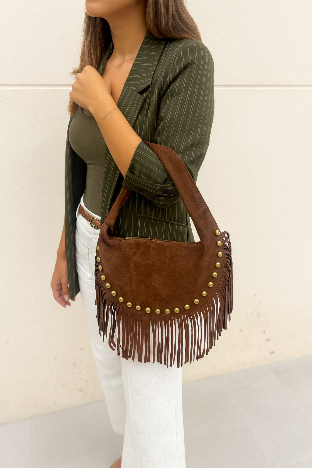 BOHO Bolso de piel bandolera con flecos cuero