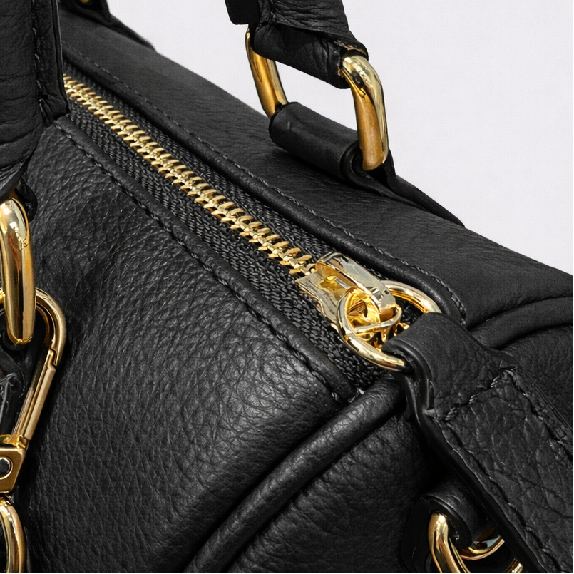 AURORA Bolso bowling de piel con correa para colgar negro